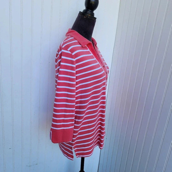 Drappers & Damon's Pullover Knit Top Shirt Women's Coral Pink White Striped Sz L - Picture 3 of 10
